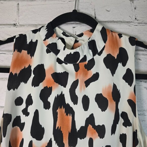 PEACH LOVE HALTER FLOWY TOP WHITE WITH LEOPARD PRINT LINED SIZE SM - Picture 3 of 7